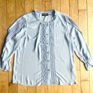Karl Lagerfeld Paris Soft Blue Lace Detail Blouse Size Large
